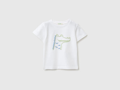 Benetton White Baby Animal Print T-Shirt SKU: 3I1XA1078_101 Image 01