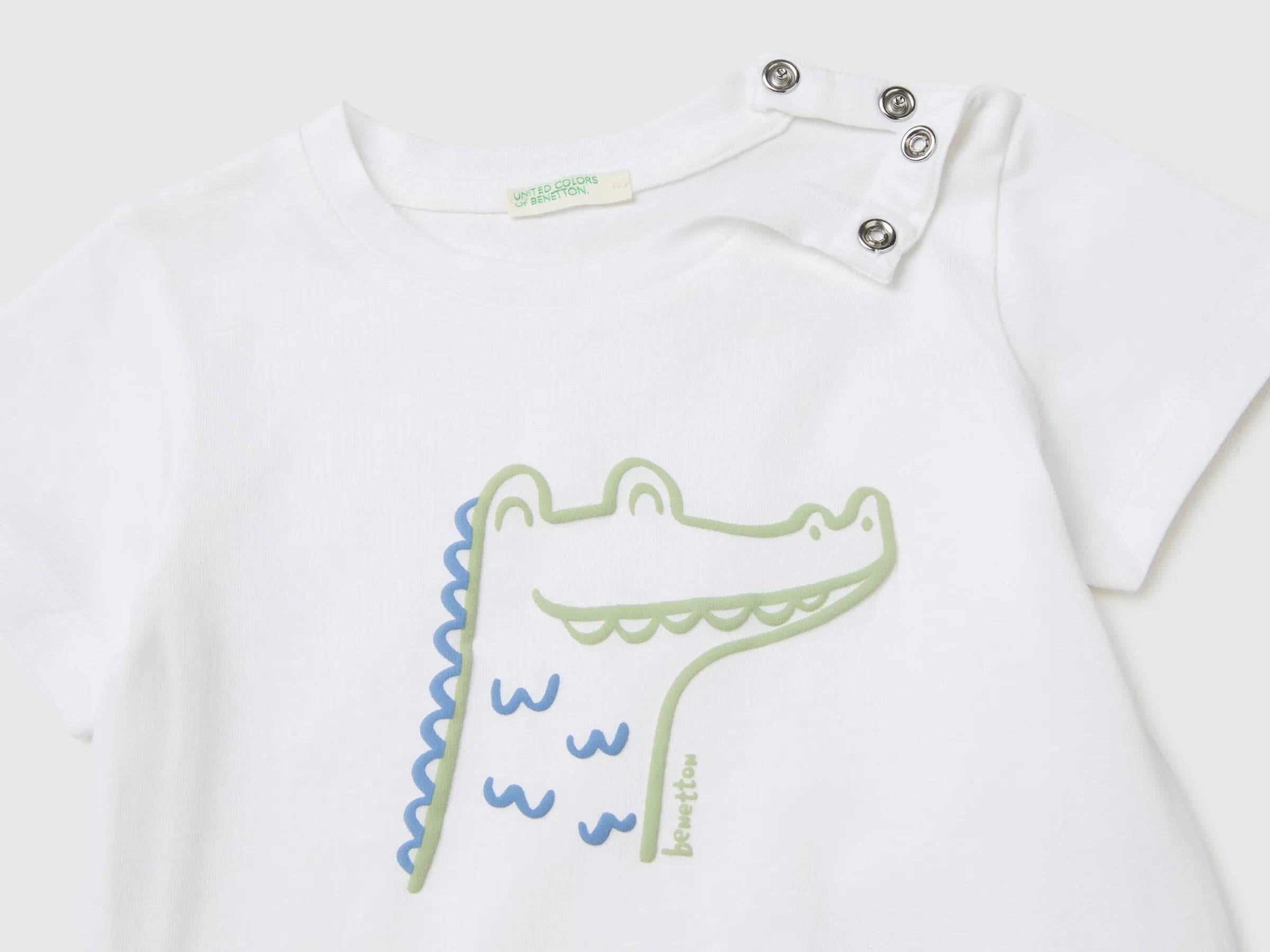 Benetton White Baby Animal Print T-Shirt SKU: 3I1XA1078_101 Image 03