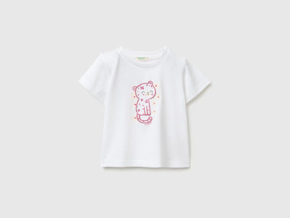 Benetton White Baby Girl Animal Print T-Shirt SKU: 3I1XA1078_901 Image 01