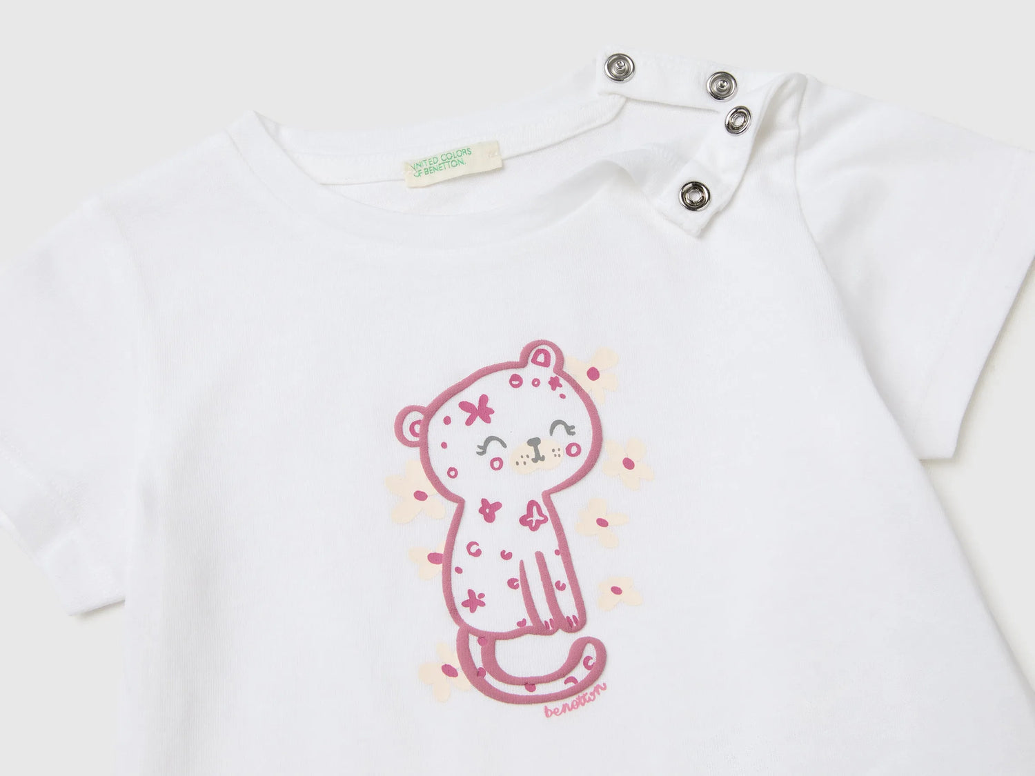 Benetton White Baby Girl Animal Print T-Shirt SKU: 3I1XA1078_901 Image 03