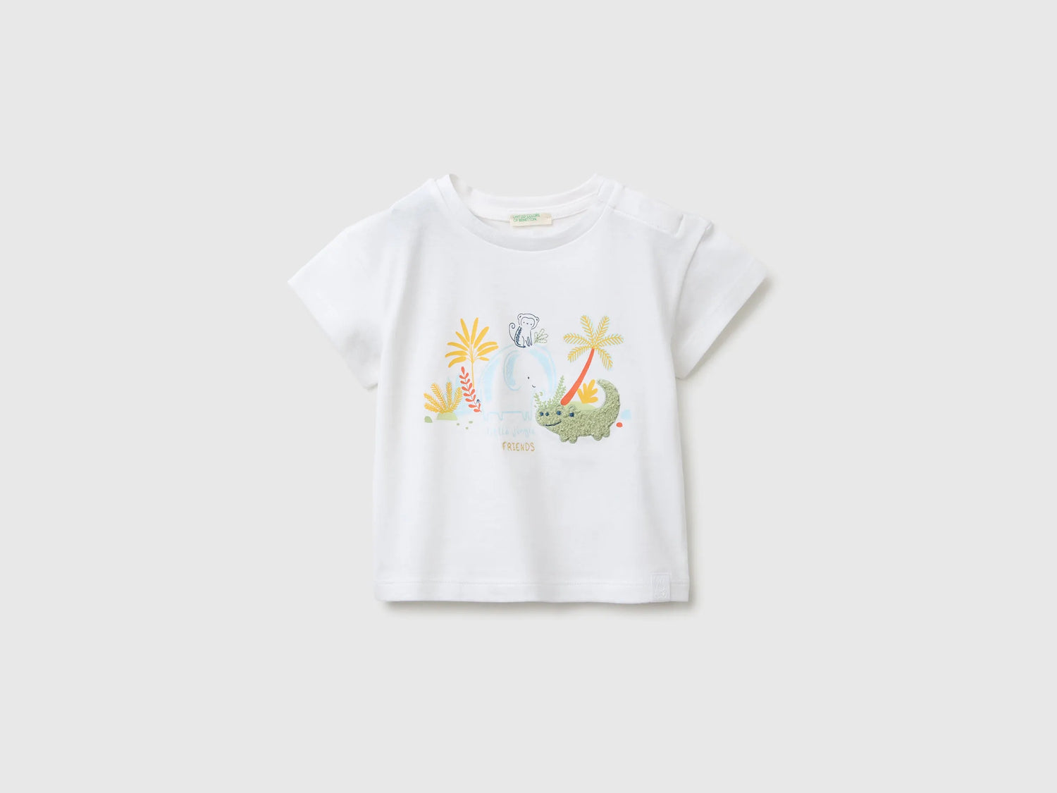 Benetton White Baby T-Shirt with Print and Embroidery SKU: 3I1XA1079_101 Image 01