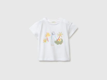 Benetton White Baby T-Shirt with Print and Embroidery SKU: 3I1XA1079_101 Image 01