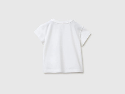 Benetton White Baby T-Shirt with Print and Embroidery SKU: 3I1XA1079_101 Image 02