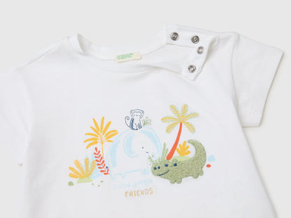 Benetton White Baby T-Shirt with Print and Embroidery SKU: 3I1XA1079_101 Image 03
