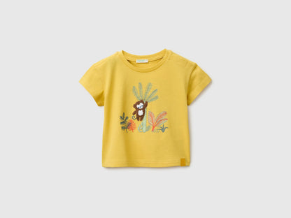 Benetton Yellow Baby T-Shirt with Print and Embroidery SKU: 3I1XA1079_22R Image 01