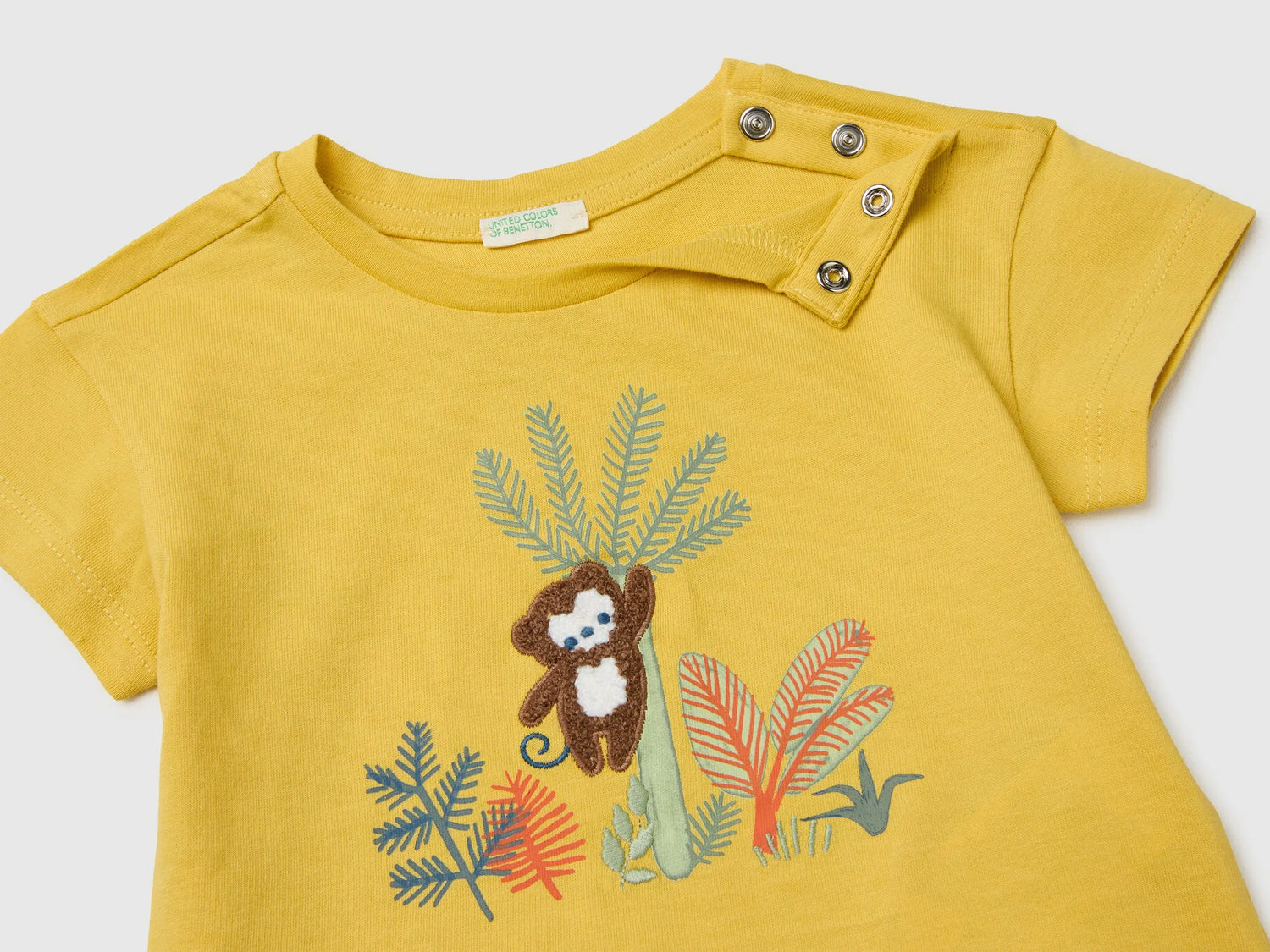 Benetton Yellow Baby T-Shirt with Print and Embroidery SKU: 3I1XA1079_22R Image 03