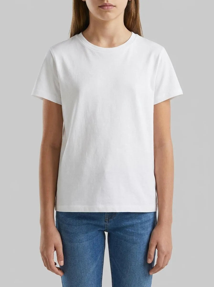 Benetton White Girls Pure Cotton T-Shirt SKU: 3I1XC109V_101 Image 00