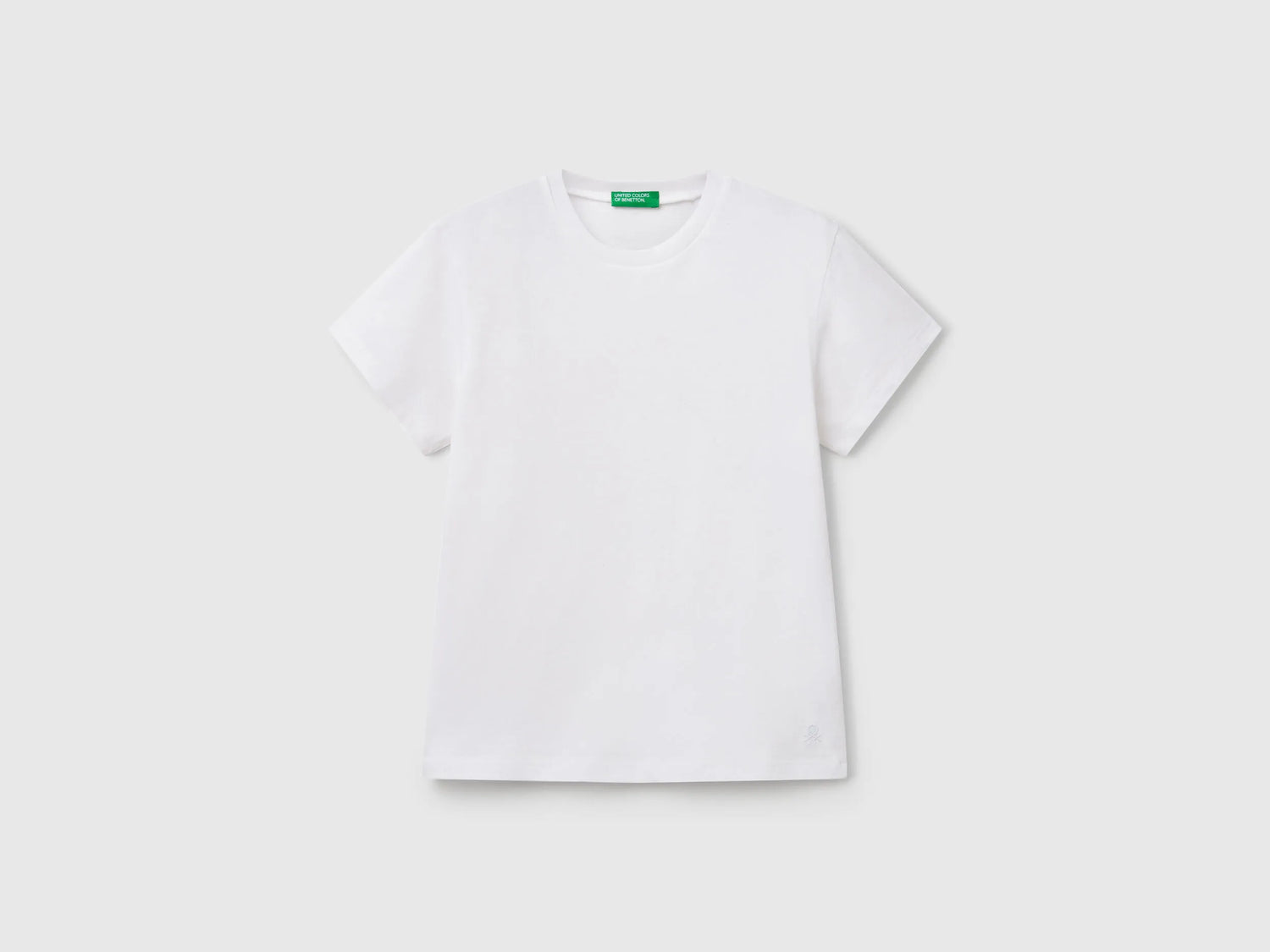 Benetton White Girls Pure Cotton T-Shirt SKU: 3I1XC109V_101 Image 01
