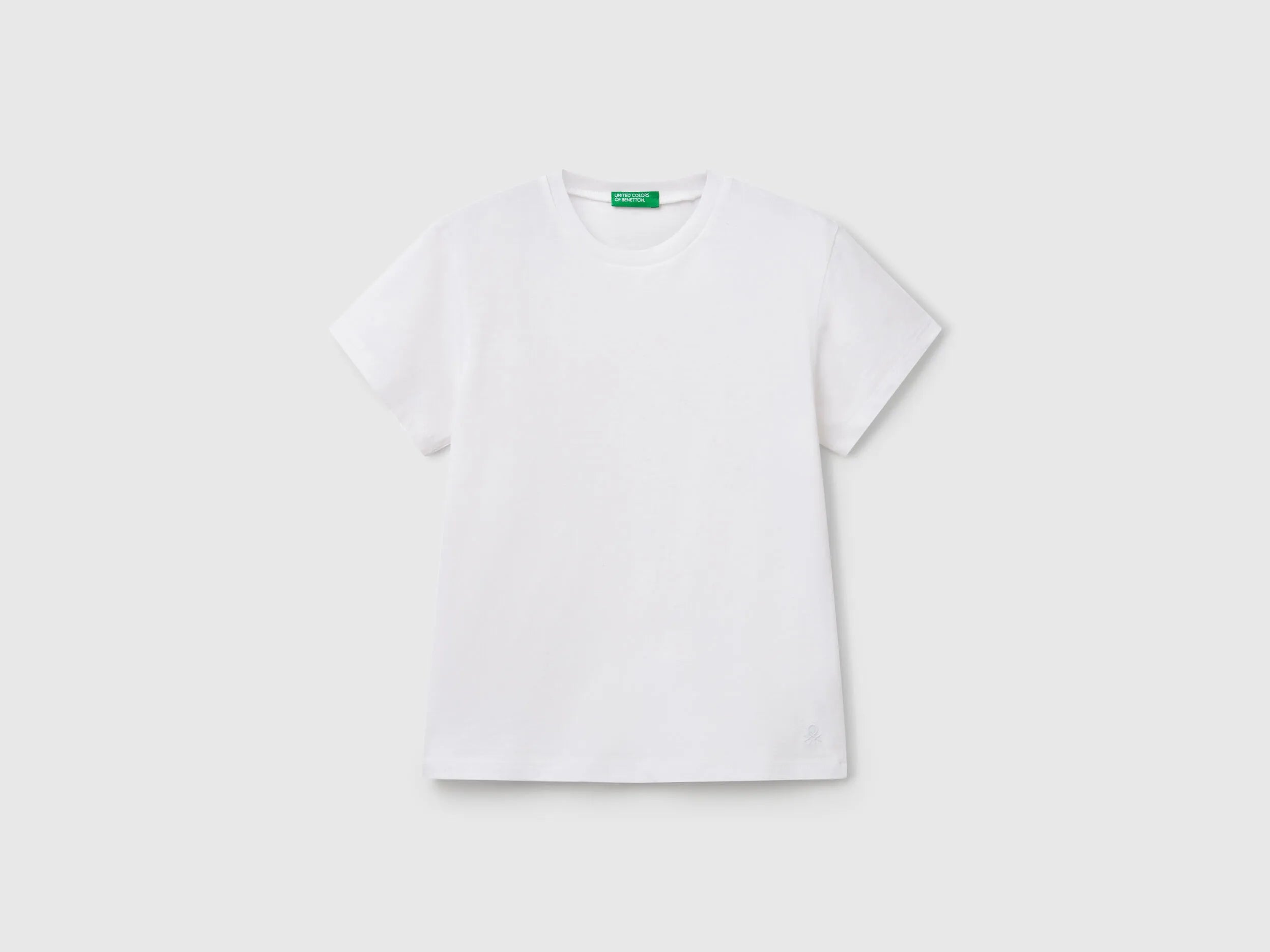 Benetton White Girls Pure Cotton T-Shirt SKU: 3I1XC109V_101 Image 01