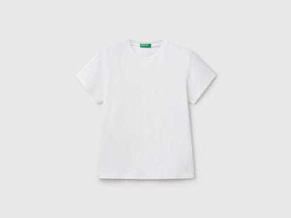 Benetton White Girls Pure Cotton T-Shirt SKU: 3I1XC109V_101 Image 01
