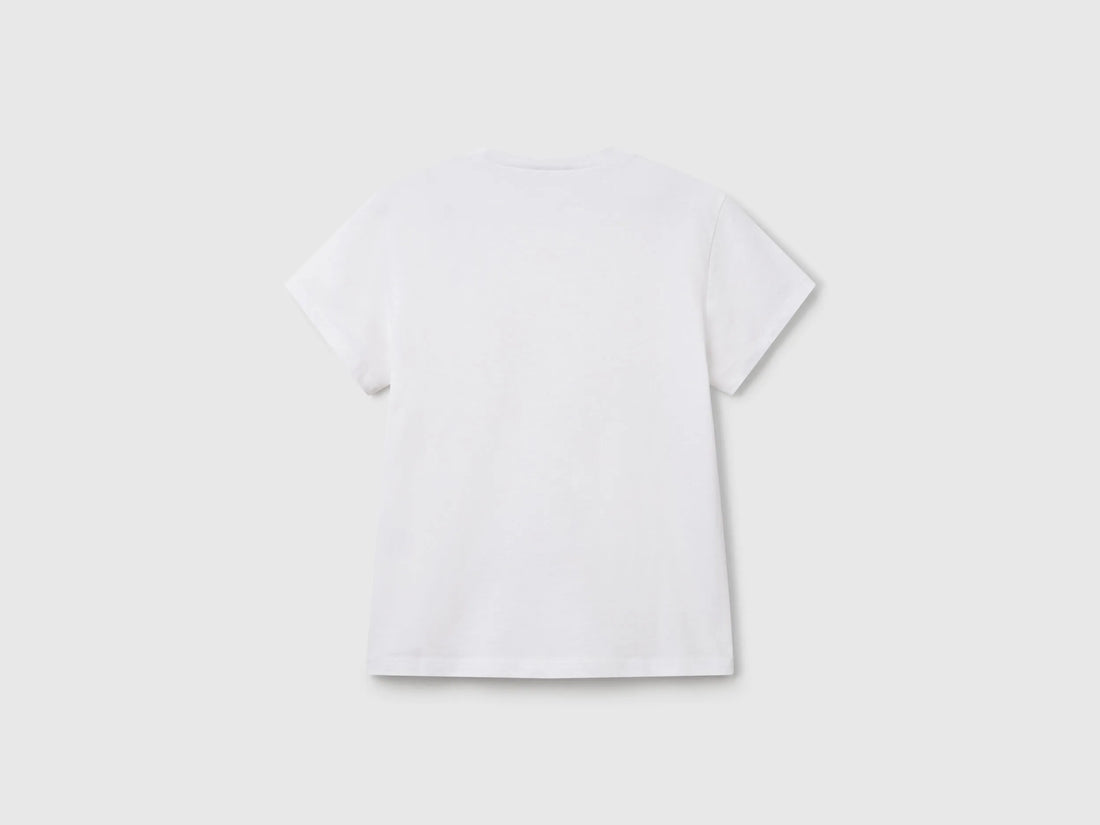 Benetton White Girls Pure Cotton T-Shirt SKU: 3I1XC109V_101 Image 02