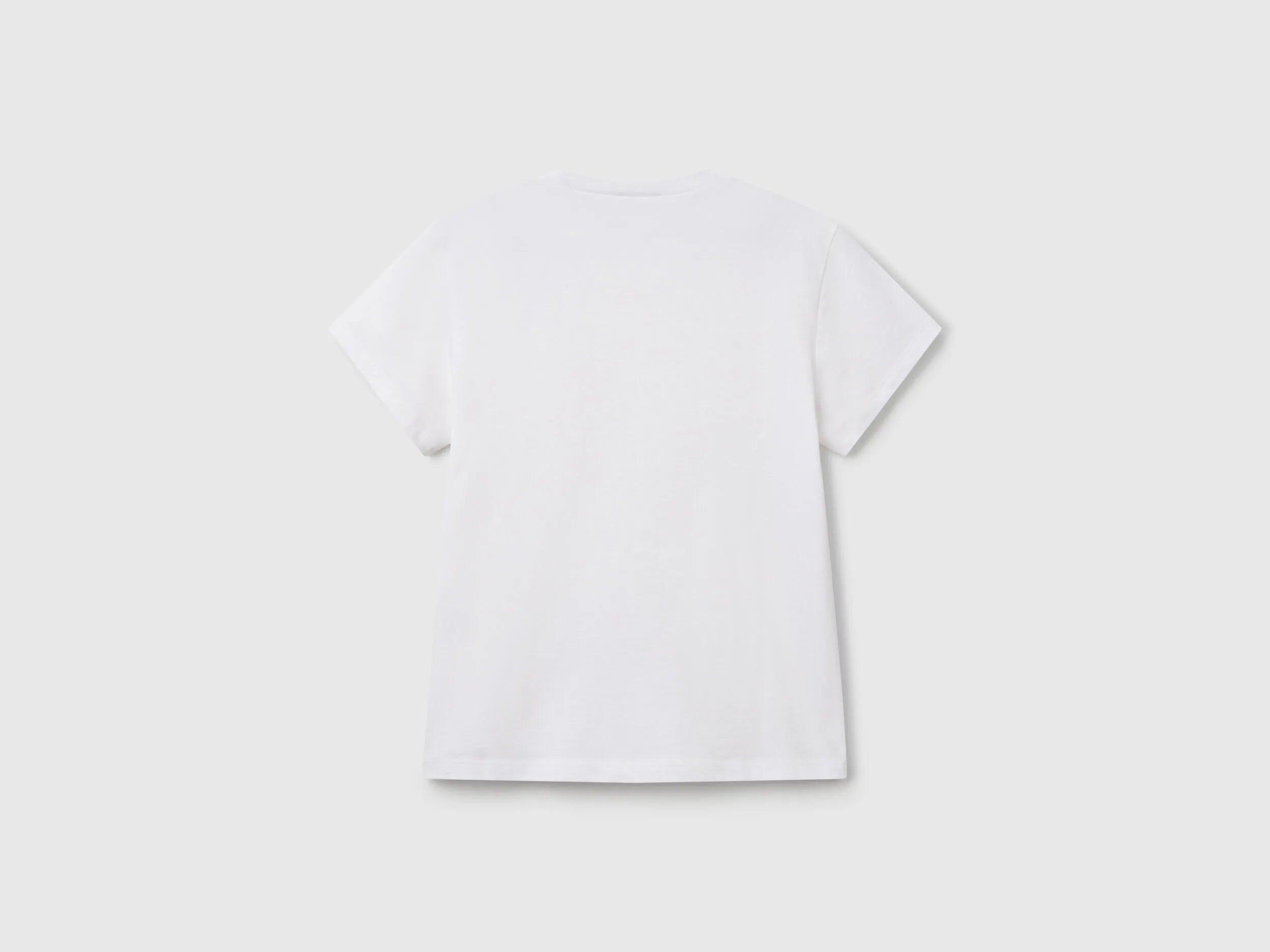Benetton White Girls Pure Cotton T-Shirt SKU: 3I1XC109V_101 Image 02