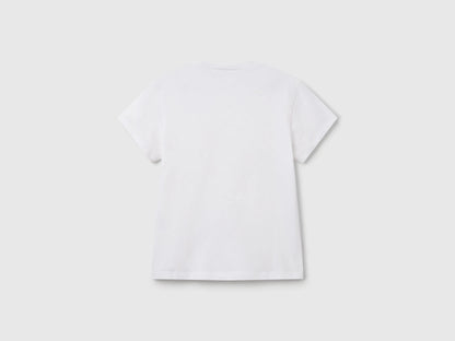 Benetton White Girls Pure Cotton T-Shirt SKU: 3I1XC109V_101 Image 02