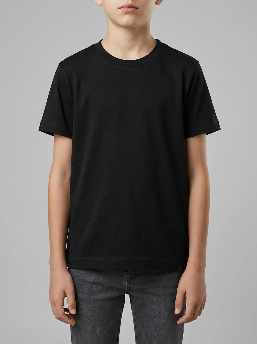 Benetton Black Boys Short Sleeve T-Shirt Cotton SKU: 3I1XC109W_100 Image 00