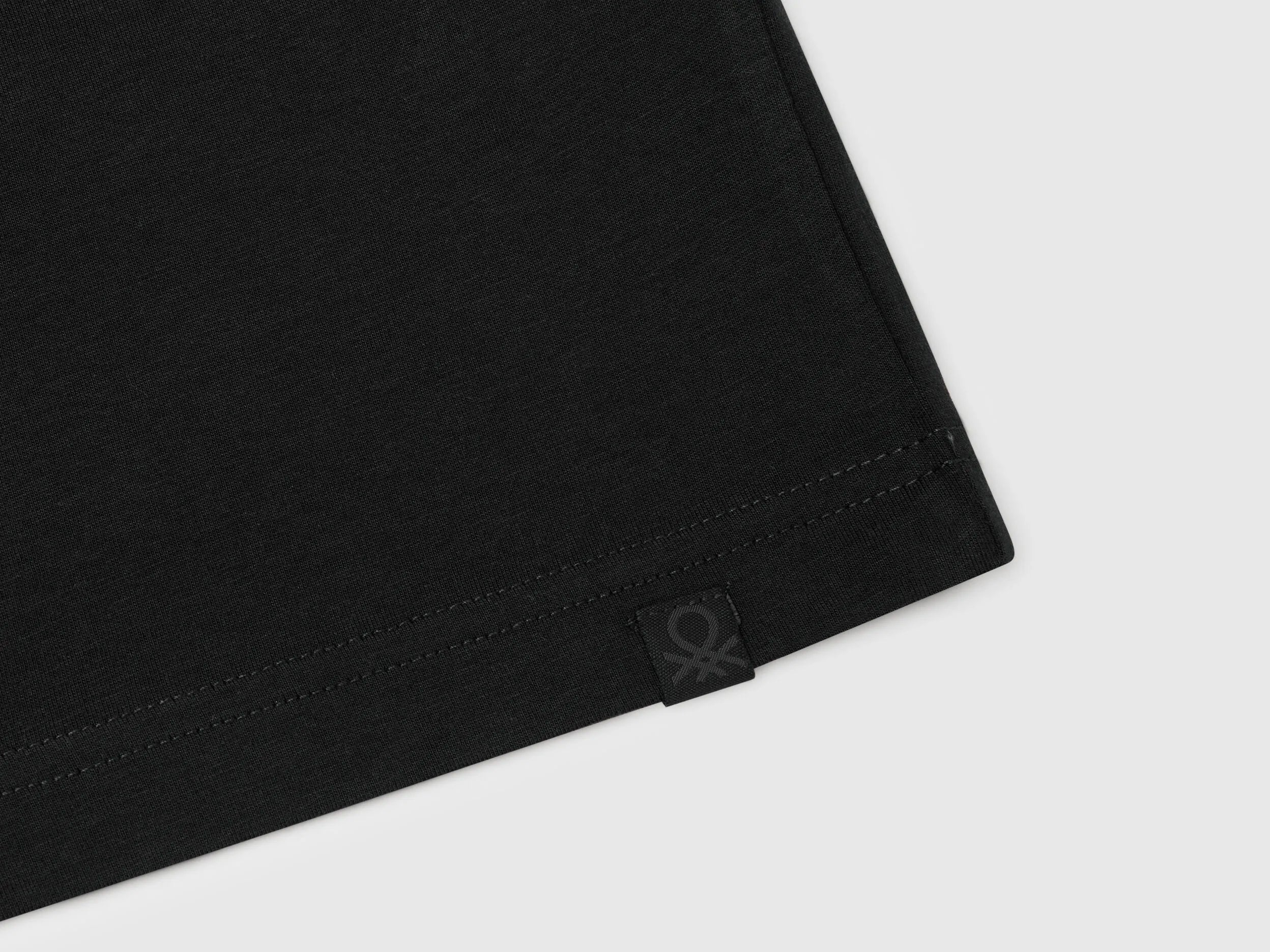 Benetton Black Boys Short Sleeve T-Shirt Cotton SKU: 3I1XC109W_100 Image 03