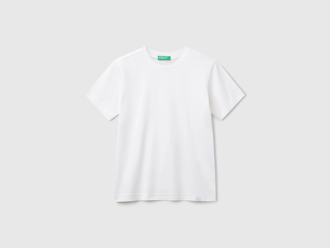 Benetton White Boys Short Sleeve T-Shirt Cotton SKU: 3I1XC109W_101 Image 01