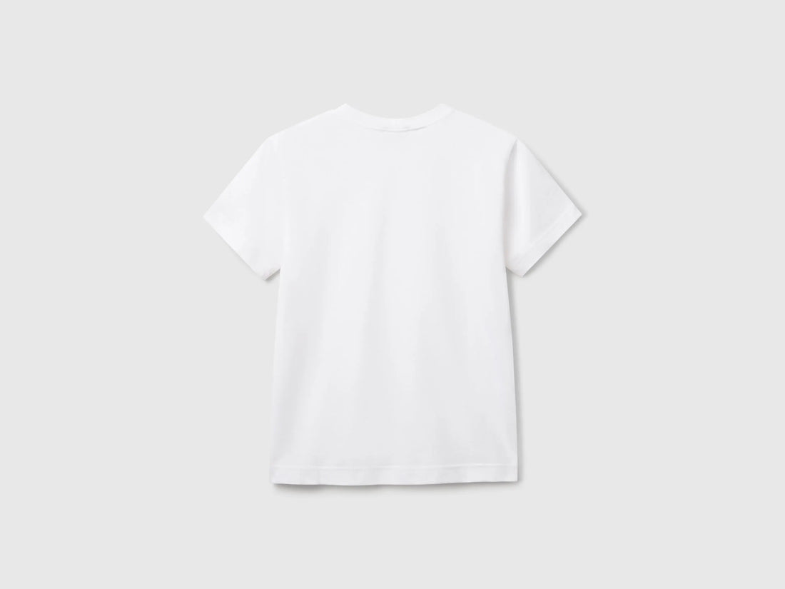 Benetton White Boys Short Sleeve T-Shirt Cotton SKU: 3I1XC109W_101 Image 02