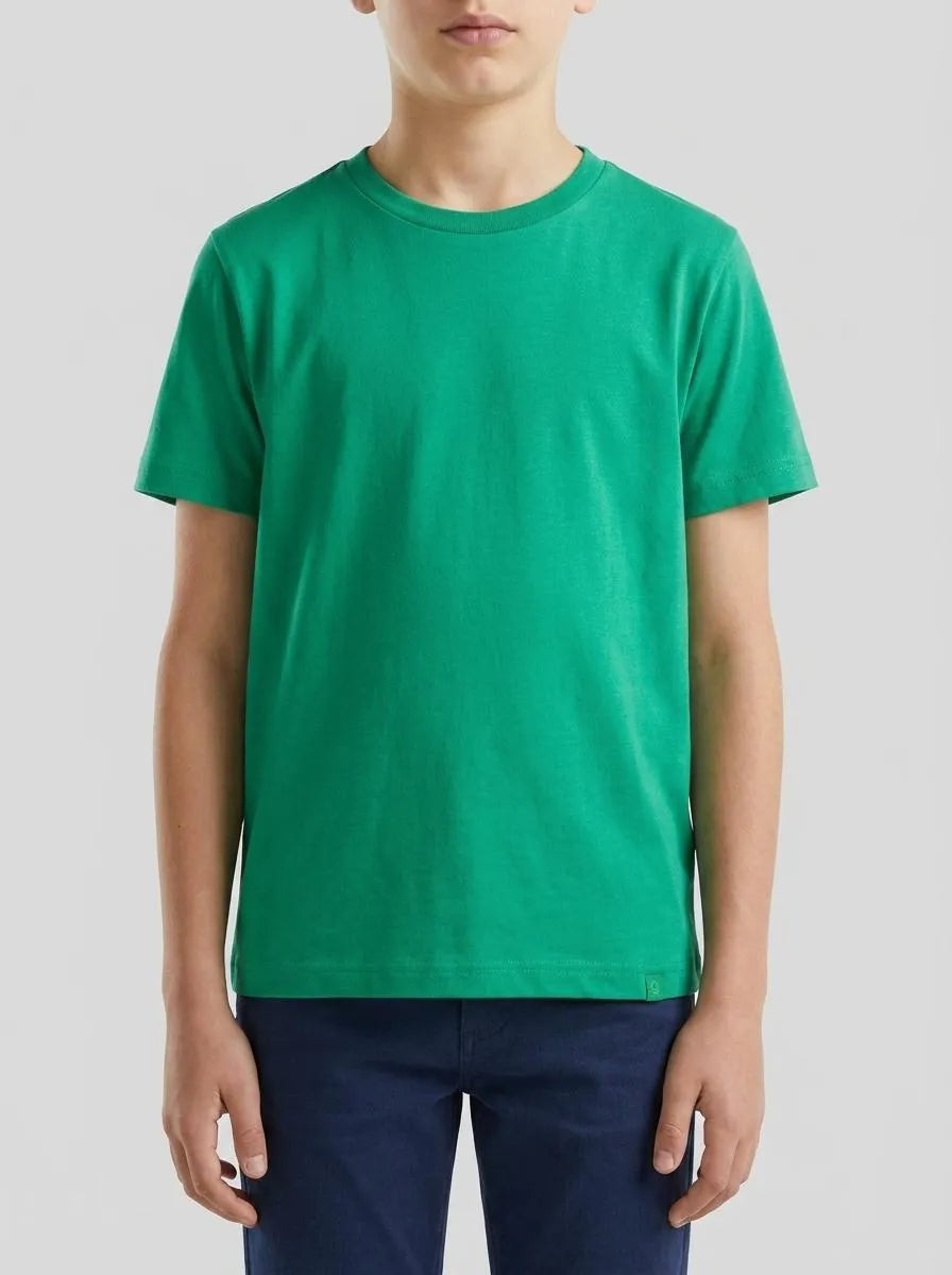 Benetton Green Boys Short Sleeve T-Shirt Cotton SKU: 3I1XC109W_108 Image 00