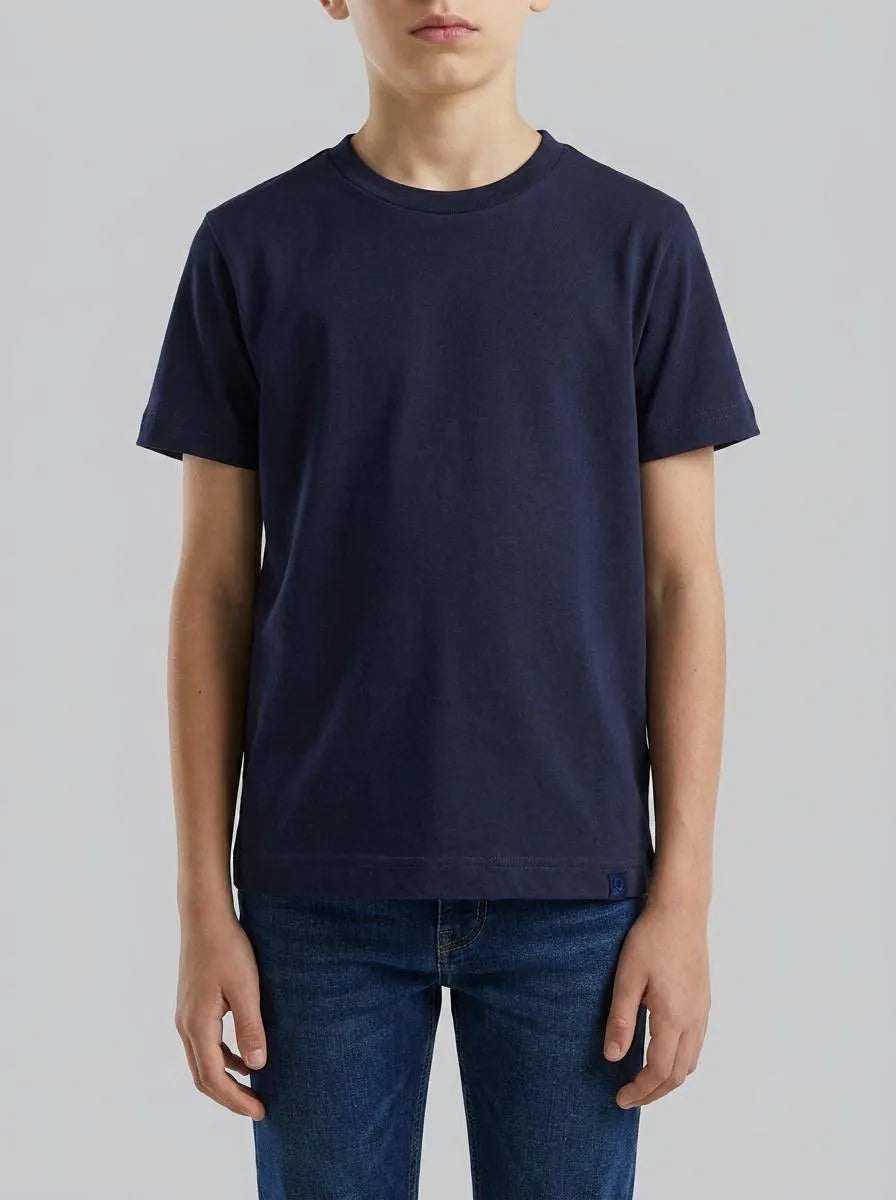 Benetton Dark Blue Boys Short Sleeve T-Shirt Cotton SKU: 3I1XC109W_252 Image 00