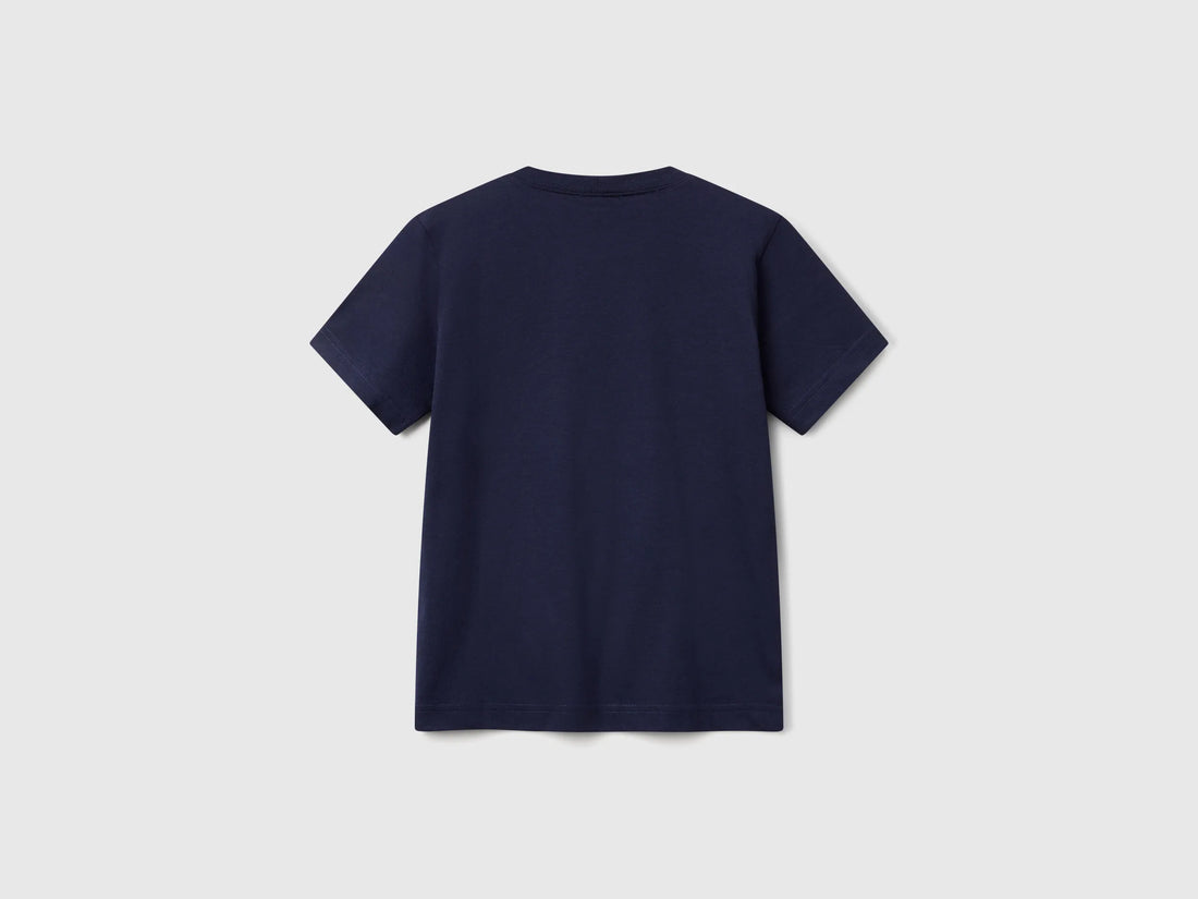 Benetton Dark Blue Boys Short Sleeve T-Shirt Cotton SKU: 3I1XC109W_252 Image 02