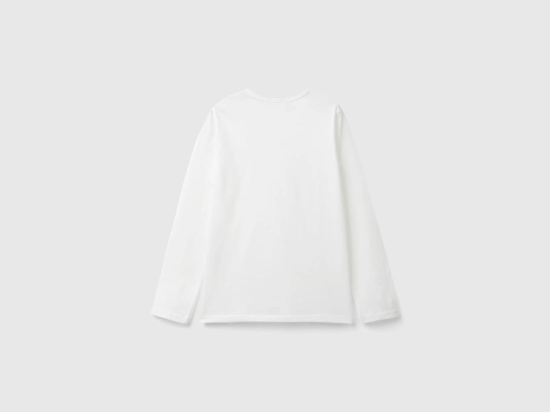 Benetton Creamy White Girls Long Sleeve T-Shirt in Organic Cotton SKU: 3I1XC10DA_074 Image 02