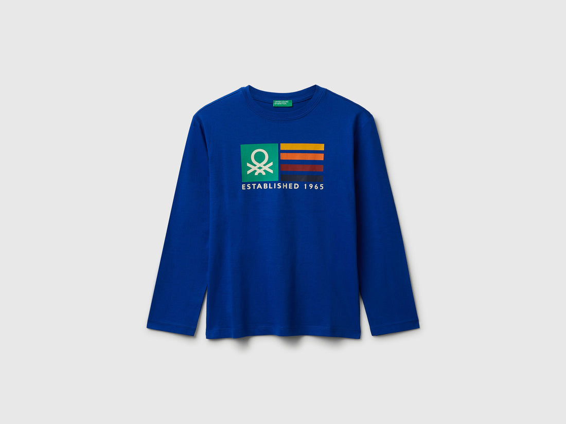 Benetton_Bright Blue_Long Sleeve Cotton T-Shirt_3I1XC10JN_19R_1