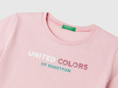 Benetton_T-Shirt with Glittery Logo in Cotton_3I1XC10MZ_09J_03