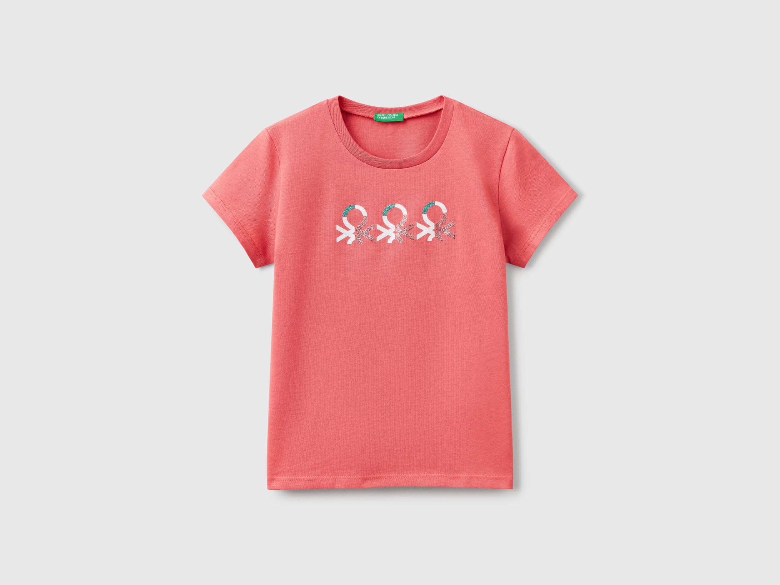 Benetton_T-Shirt with Glittery Logo in Cotton_3I1XC10MZ_11F_01