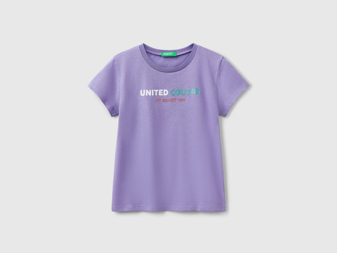 Benetton_T-Shirt with Glittery Logo in Cotton_3I1XC10MZ_1W6_01