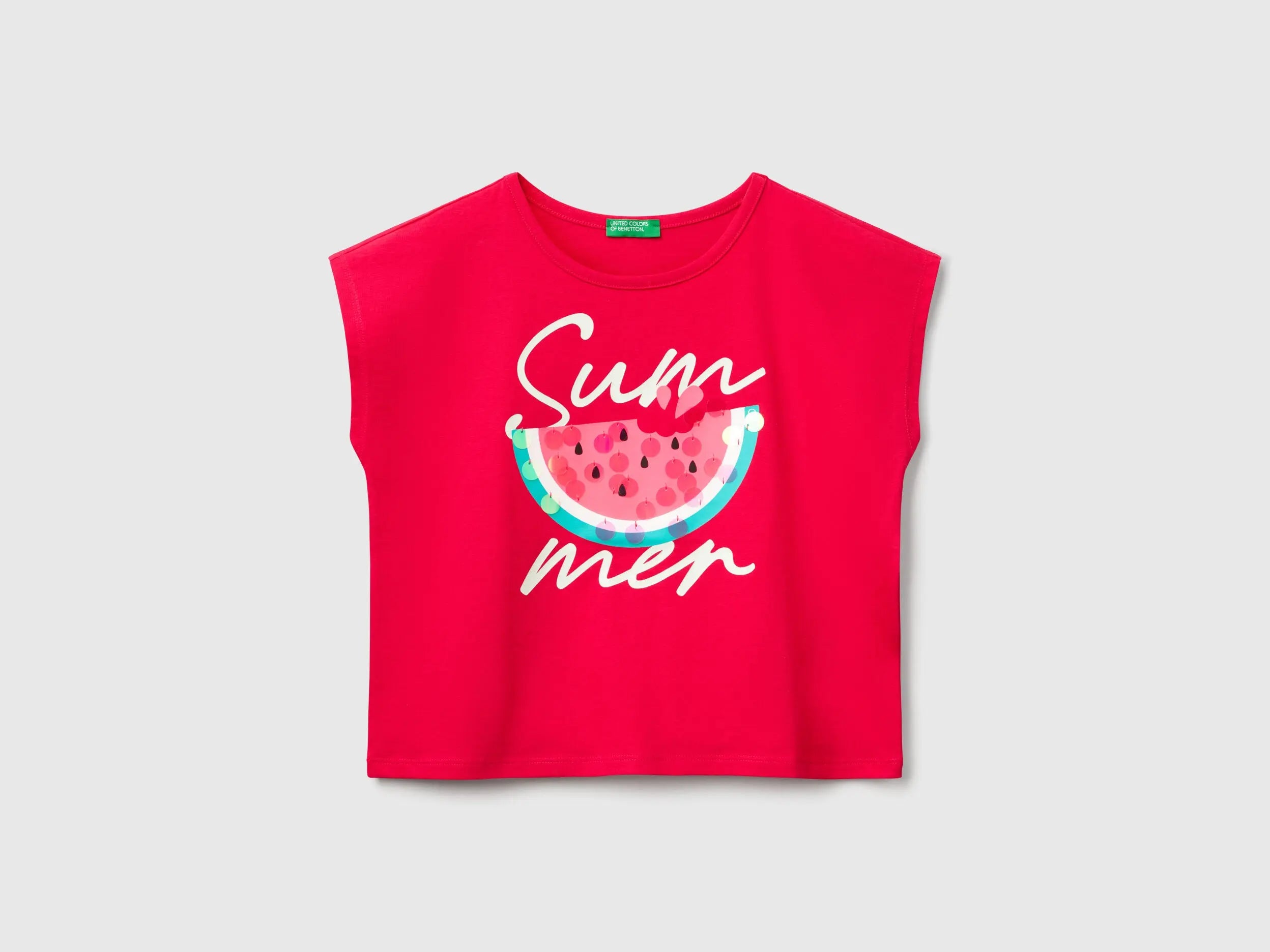 Benetton_T-Shirt with Print and Sequins_3I1XC10P0_02E_01