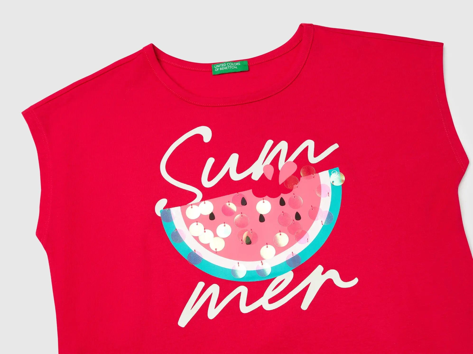 Benetton_T-Shirt with Print and Sequins_3I1XC10P0_02E_03