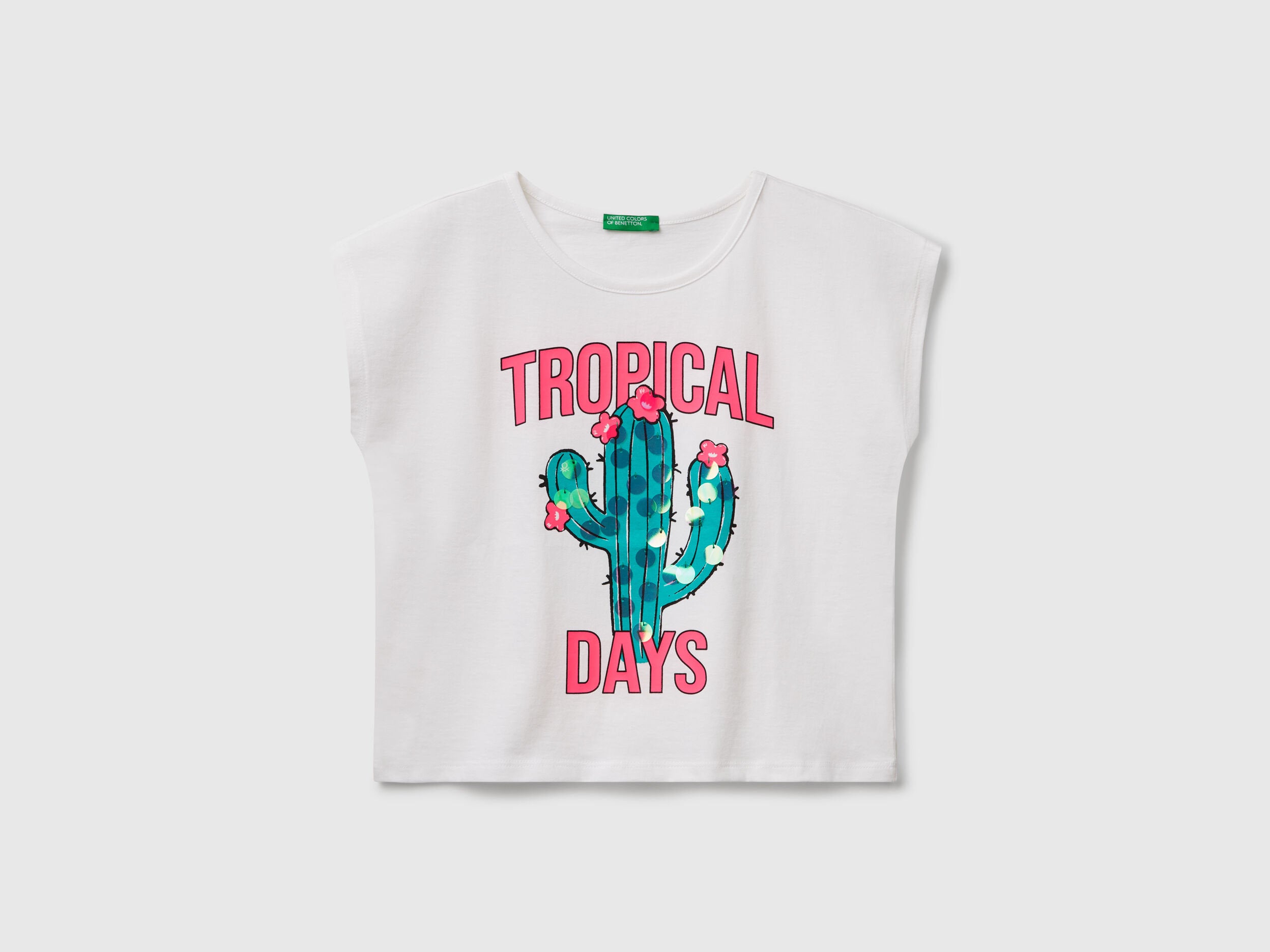 Benetton_T-Shirt with Print and Sequins_3I1XC10P0_101_01