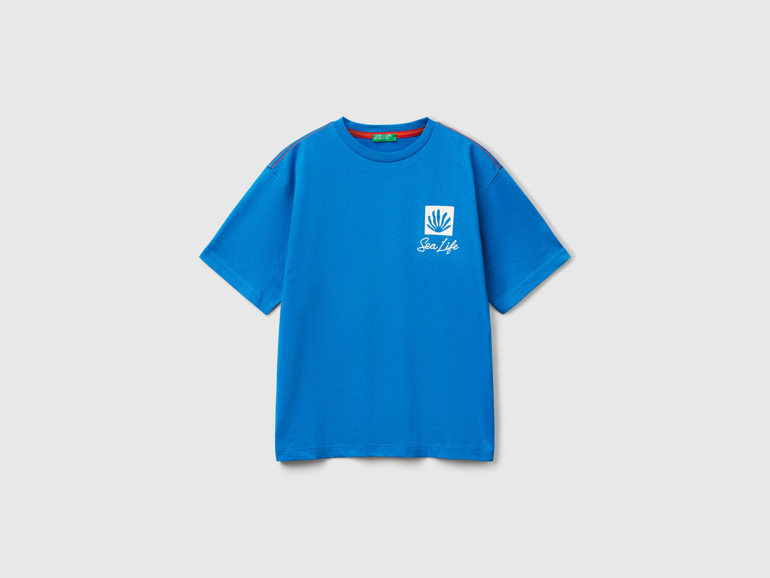 Benetton_T-Shirt with Slogan Print and Embroidery_3I1XC10P4_05Q_01