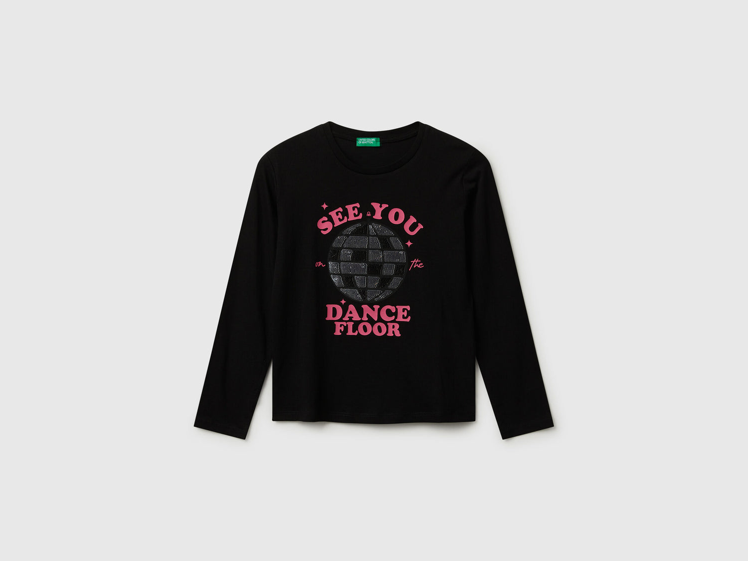 Benetton_Black_Cotton T-Shirt with Sequins_3I1XC10QJ_100_01