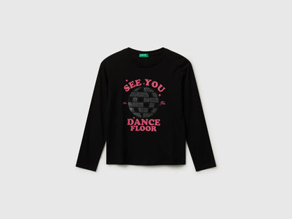 Benetton_Black_Cotton T-Shirt with Sequins_3I1XC10QJ_100_01