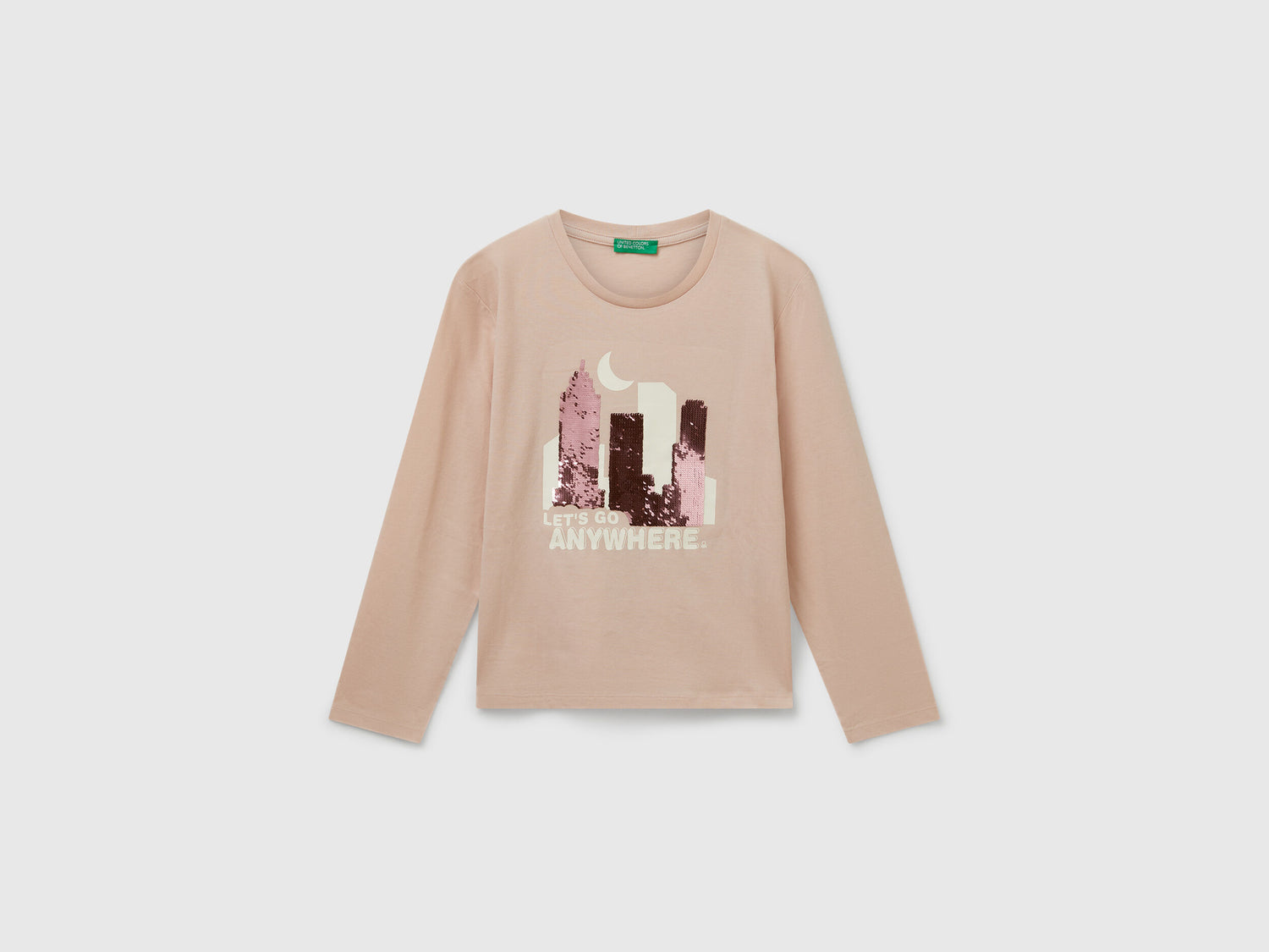 Benetton_Soft Pink_Cotton T-Shirt with Sequins_3I1XC10QJ_12U_01