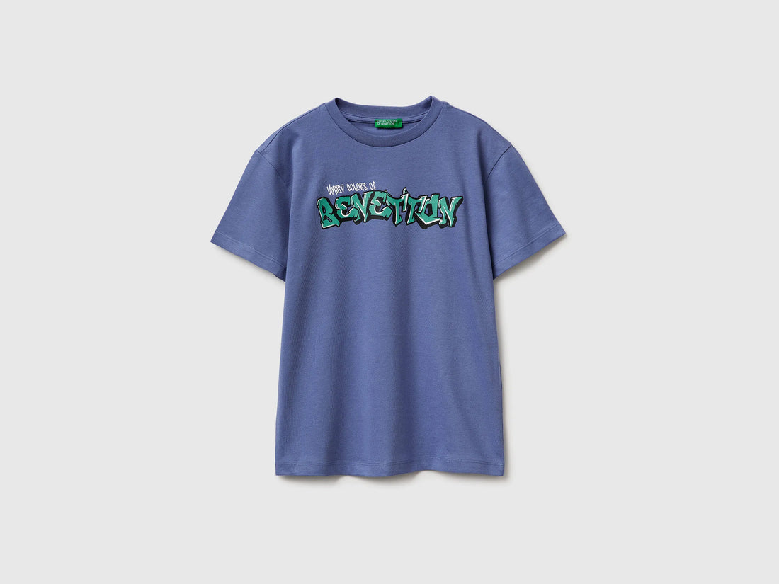 Benetton Light Blue Boys T-Shirt with Logo SKU: 3I1XC10S4_05N Image 01