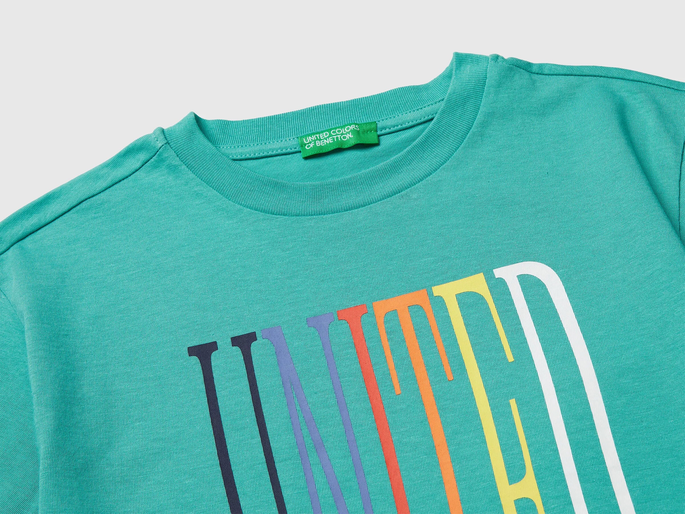 Benetton Aqua Boys T-Shirt with Logo SKU: 3I1XC10S4_08N Image 03