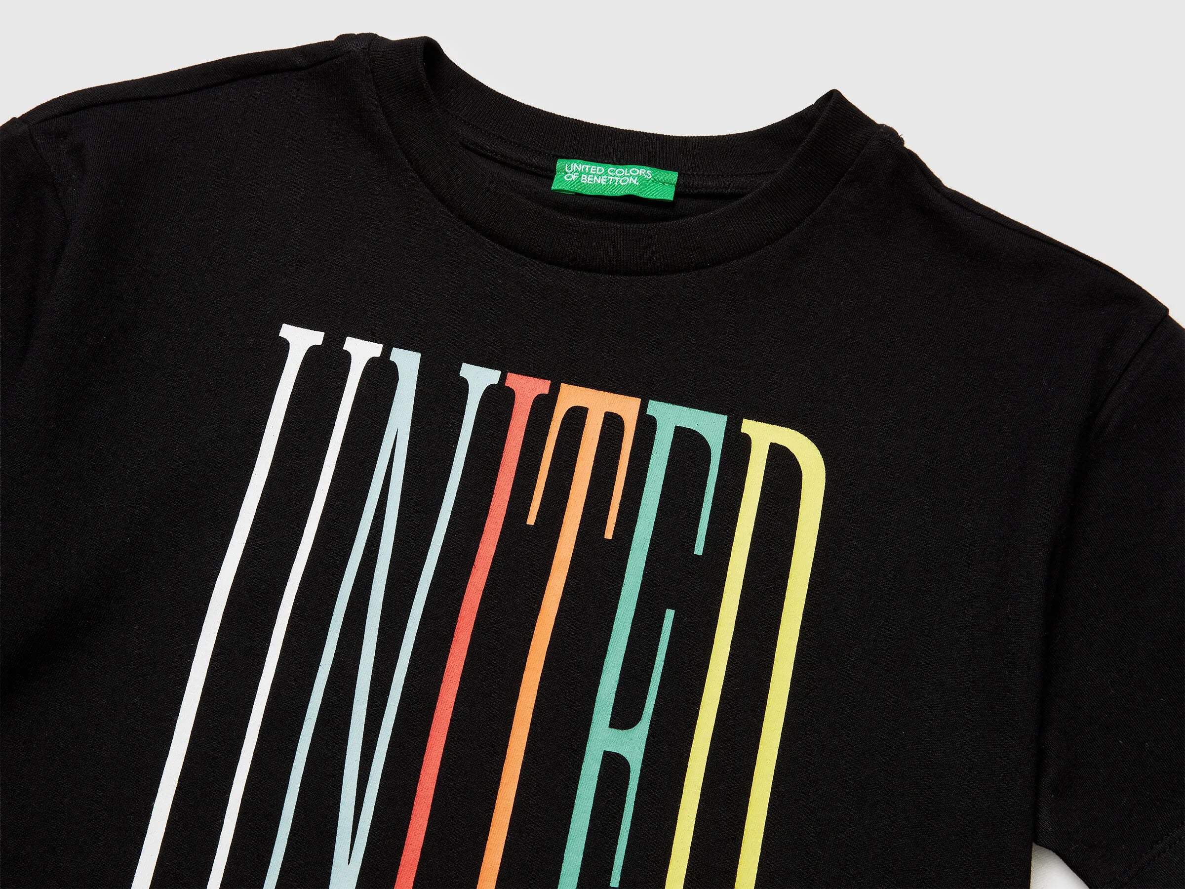 Benetton Black Boys T-Shirt with Logo SKU: 3I1XC10S4_100 Image 03