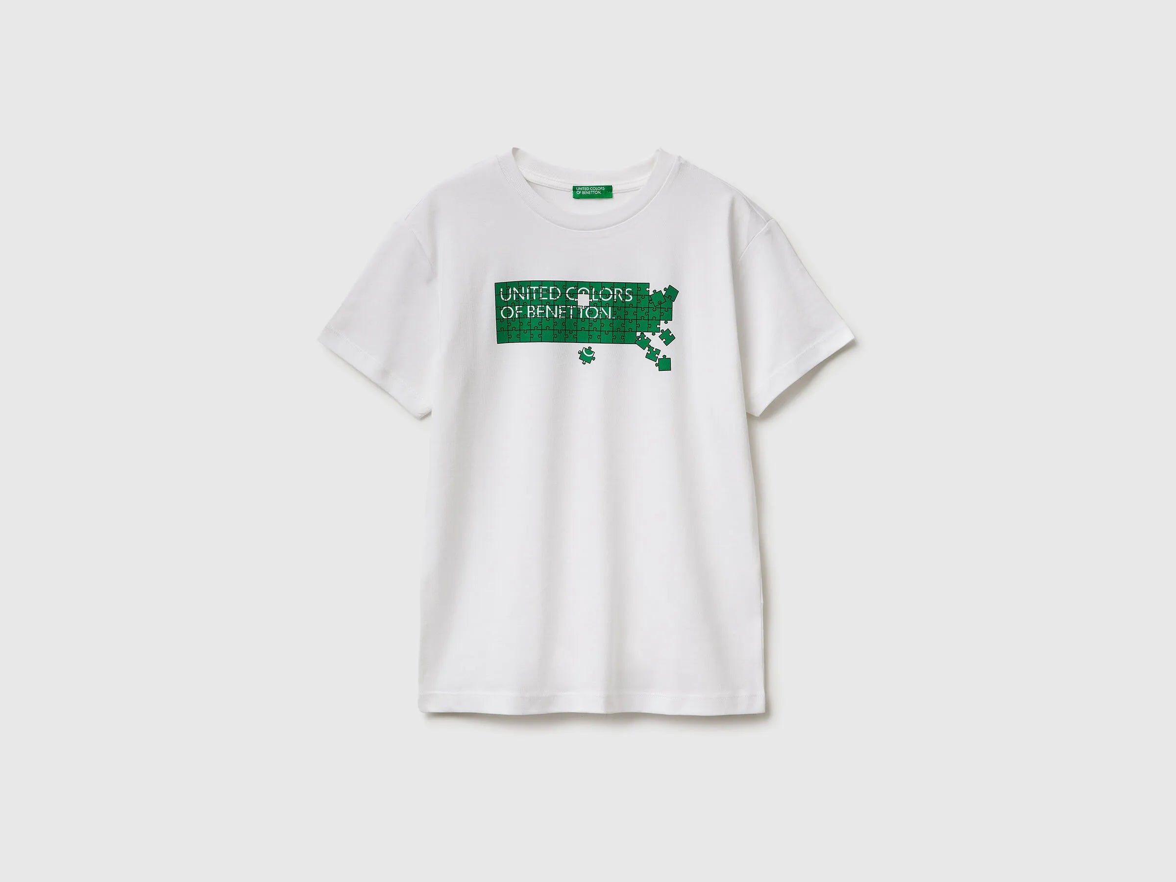 Benetton White Boys T-Shirt with Logo SKU: 3I1XC10S4_101 Image 01