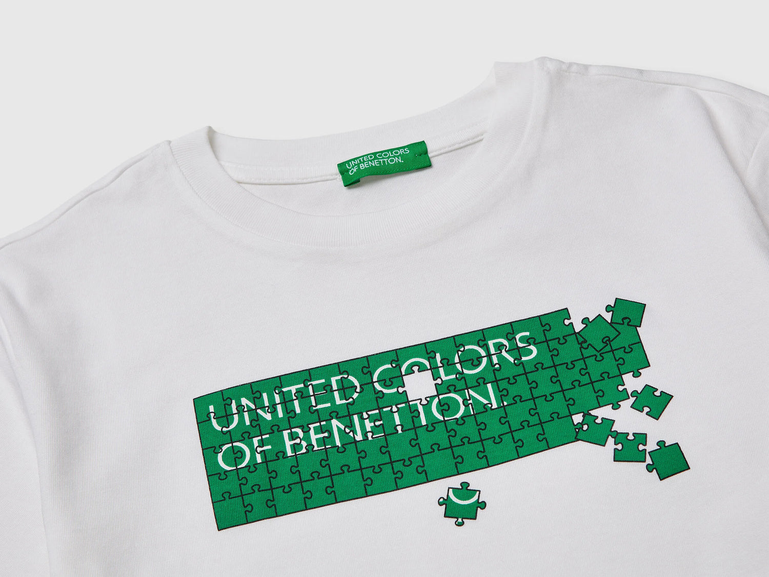 Benetton White Boys T-Shirt with Logo SKU: 3I1XC10S4_101 Image 03
