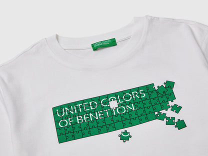 Benetton White Boys T-Shirt with Logo SKU: 3I1XC10S4_101 Image 03