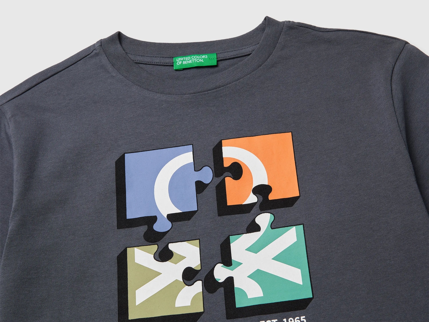 Benetton Dark Gray Boys T-Shirt with Logo SKU: 3I1XC10S4_10N Image 03