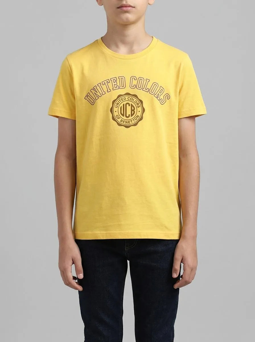 Benetton Yellow Boys T-Shirt with Logo SKU: 3I1XC10S4_1C7 Image 00
