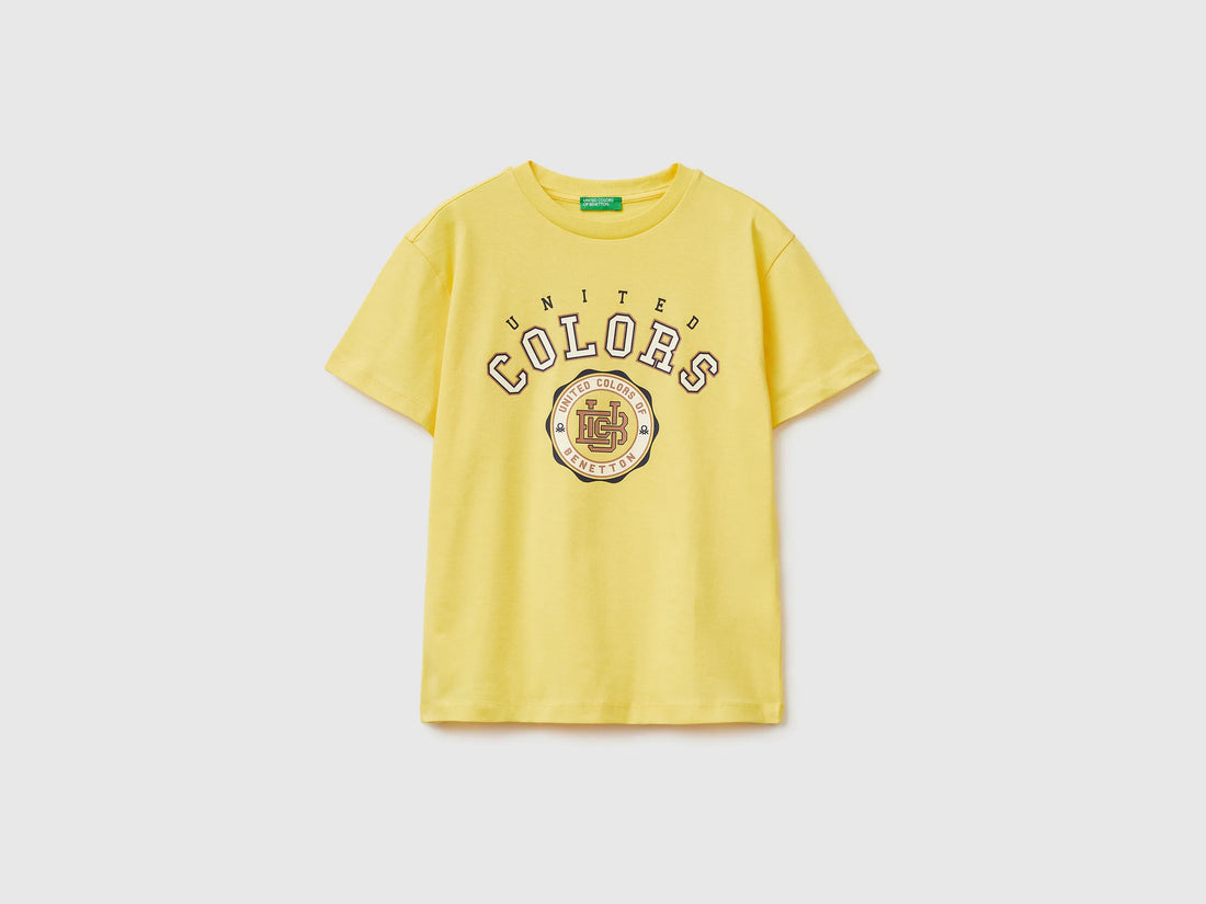 Benetton Yellow Boys T-Shirt with Logo SKU: 3I1XC10S4_1C7 Image 01