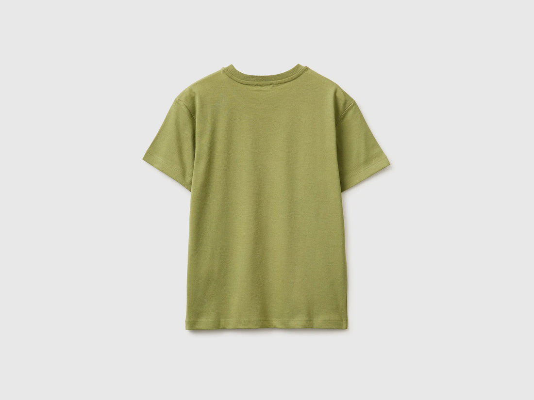 Benetton Military Green Boys T-Shirt with Logo SKU: 3I1XC10S4_1Q1 Image 02