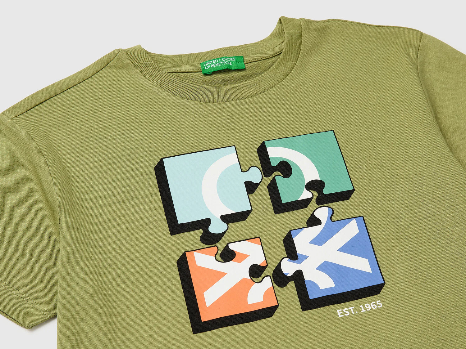 Benetton Military Green Boys T-Shirt with Logo SKU: 3I1XC10S4_1Q1 Image 03