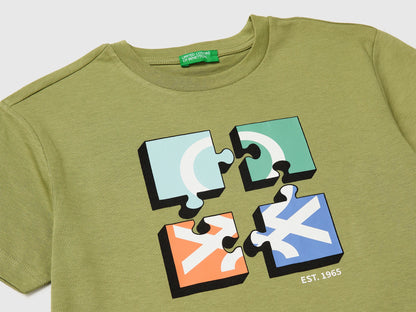 Benetton Military Green Boys T-Shirt with Logo SKU: 3I1XC10S4_1Q1 Image 03