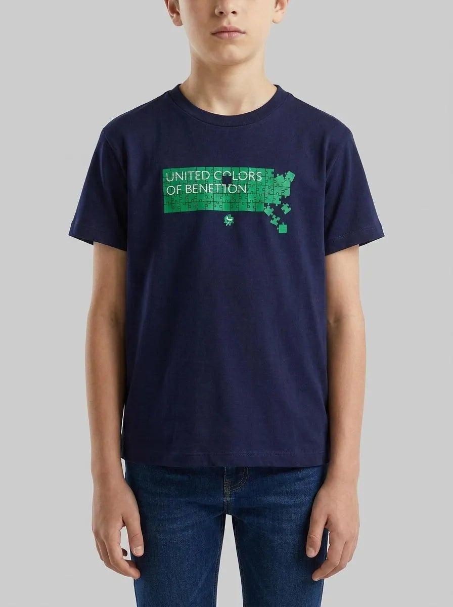 Benetton Dark Blue Boys T-Shirt with Logo SKU: 3I1XC10S4_252 Image 00