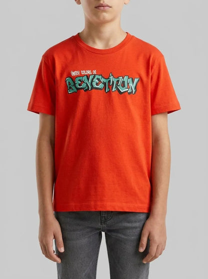 Benetton Red Boys T-Shirt with Logo SKU: 3I1XC10S4_34Y Image 00